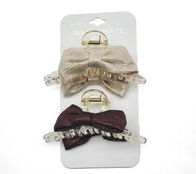 2-Pack Bow Hair Claw Clip Set – Neutral Champagne & Brown