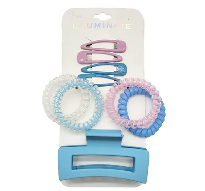 9-PCS Hair Accessory Set – Snap Barrettes, Spiral Coil Ties & Matte Claw Clip