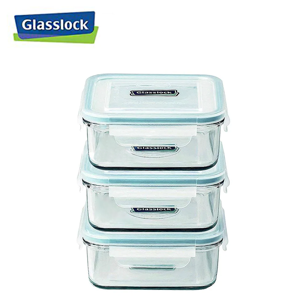 Glasslock Food-Storage Container with Locking Lids Microwave Safe 6pcs Set  Square 17oz/490ml