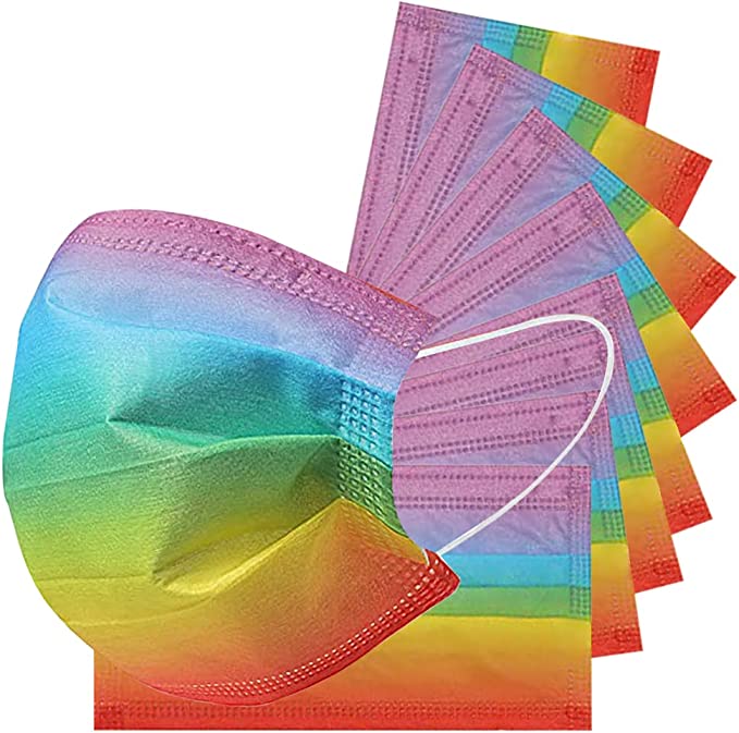 Everydayspecial Disposable Safety Mask 3 Layer Protection Face Mask for Adults 50 pcs (Rainbow)