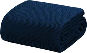 [Deep Blue] Crover Thermal Waffle 100% Cotton Wave Blanket (Twin / Queen / King)