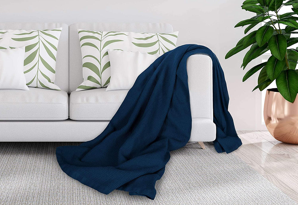[Deep Blue] Crover Thermal Waffle 100% Cotton Wave Blanket (Twin / Queen / King)