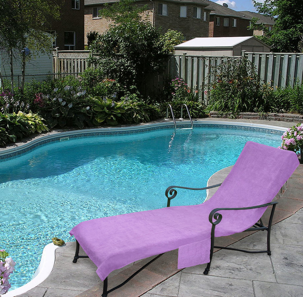 Pool Side Lounge Chair Chaise 100% Cotton Cover with Side Pocket (Various Colors)