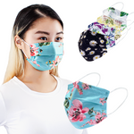 Flower Assorted Print Disposable Safety Mask 3 Layer Protection Face Mask for Adults (5 Colors-10pcs ea) 50 pcs