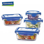 [Glasslock] Assorted Food Storage Containers wit Blue Lids, 8-Pcs Set