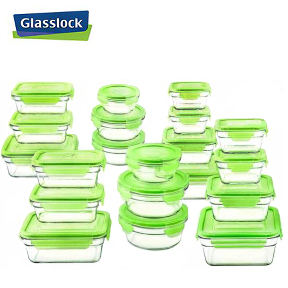 [Glasslock] Assorted Food Storage Containers with Green Lids, 40-Pcs Set