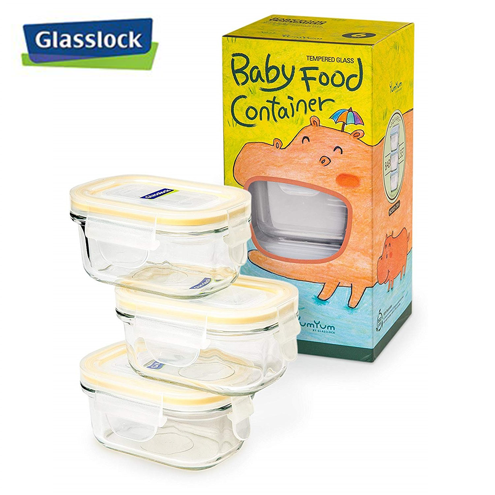 [Glasslock Kids] 5.07oz/150ml  Rectangular Yum Yum Baby Food Containers 6-Pcs Set