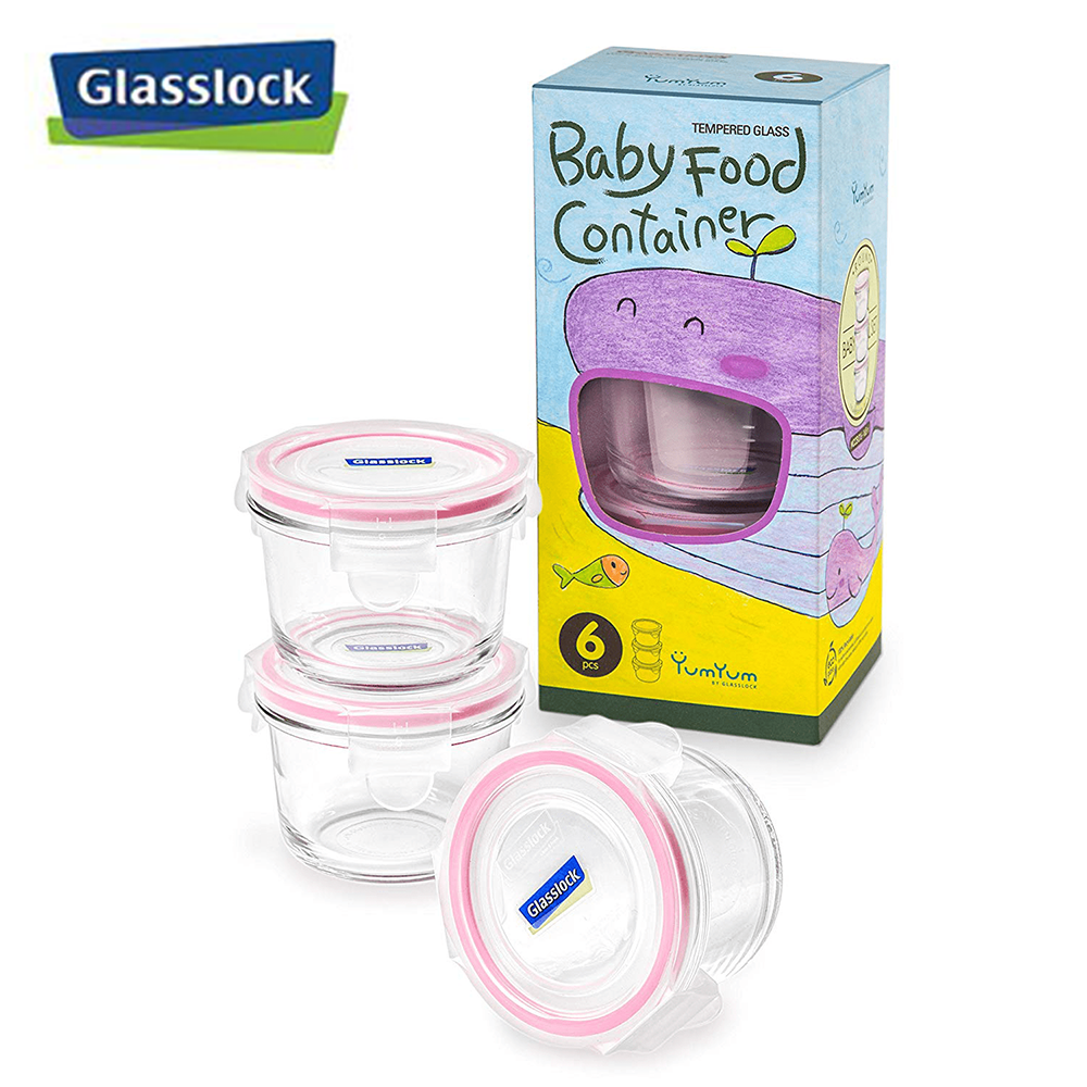 
            
                Load image into Gallery viewer, [Glasslock Kids] 5.6oz/165ml  Round Yum Yum Baby Food Containers 6-Pcs Set
            
        