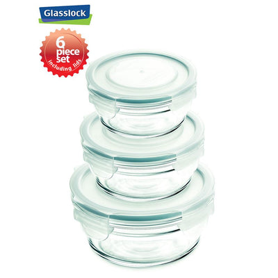 Glasslock Round Food Storage Containers with Snaplock Lids, 6-Pcs Set - EverydaySpecial