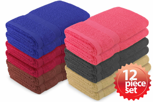 Fast Drying Absorbent 100% Cotton Hand Towel 12-Pcs Set, 16”x 27”