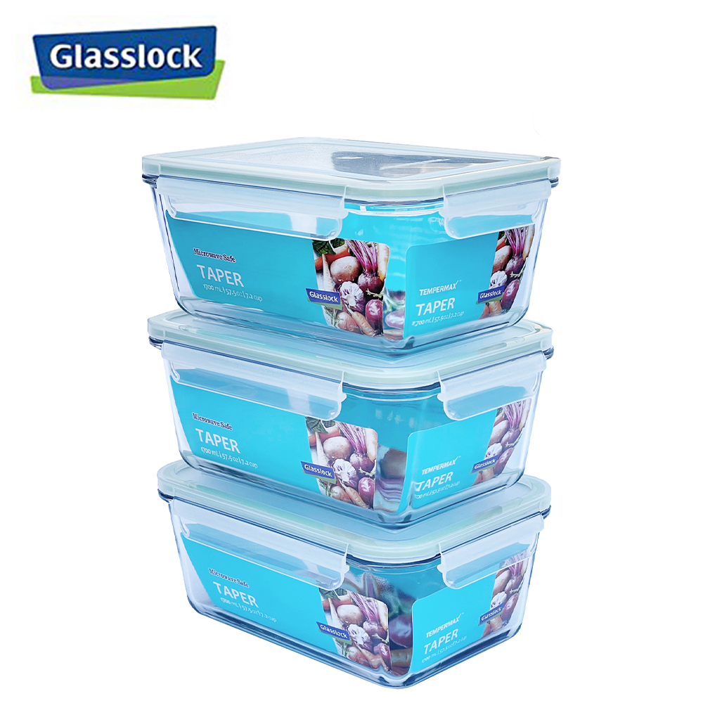 Glasslock Rectangular Tempered Glass Food Container Set of 3 400ml/14oz