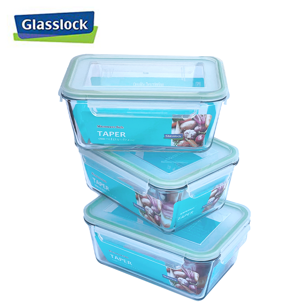 [Glasslock] 57.5oz/1700 ml Taper Rectangular Glass Food-Storage ...