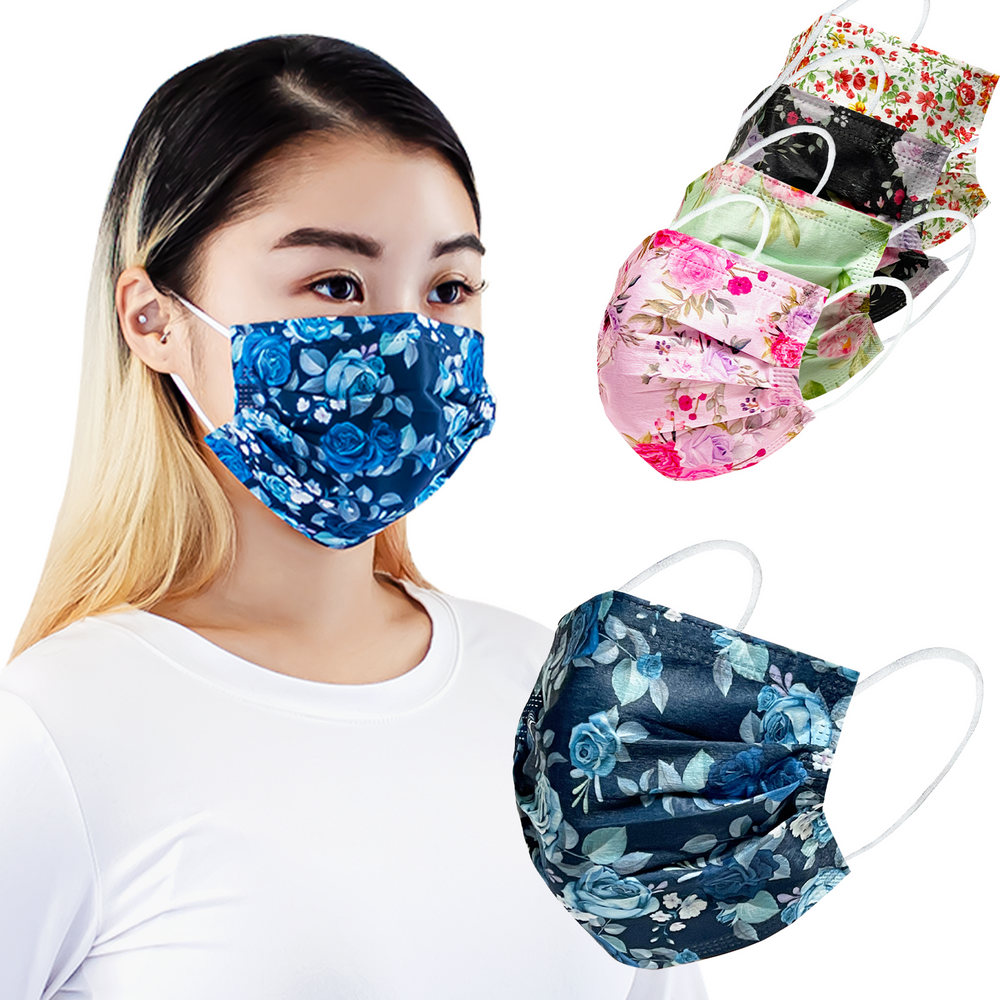 Everydayspecial Disposable Safety Mask 3 Layer Protection Face Mask for Adults 50 pcs Peony Flower