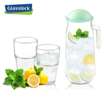 [Glasslock] 1600ml Round Glass Pitcher & 305ml Water Glass (Two), 3-Pcs Drinkware Set