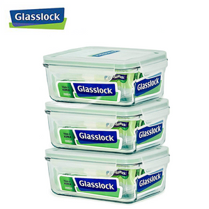 [Glasslock] 64oz/1900ml Rectangular Food-Storage Containers with Locking Lids, 6-Pcs Set