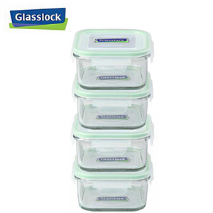 Glasslock] 30oz/900ml Square Food Storage Containers, 8-Pcs Set