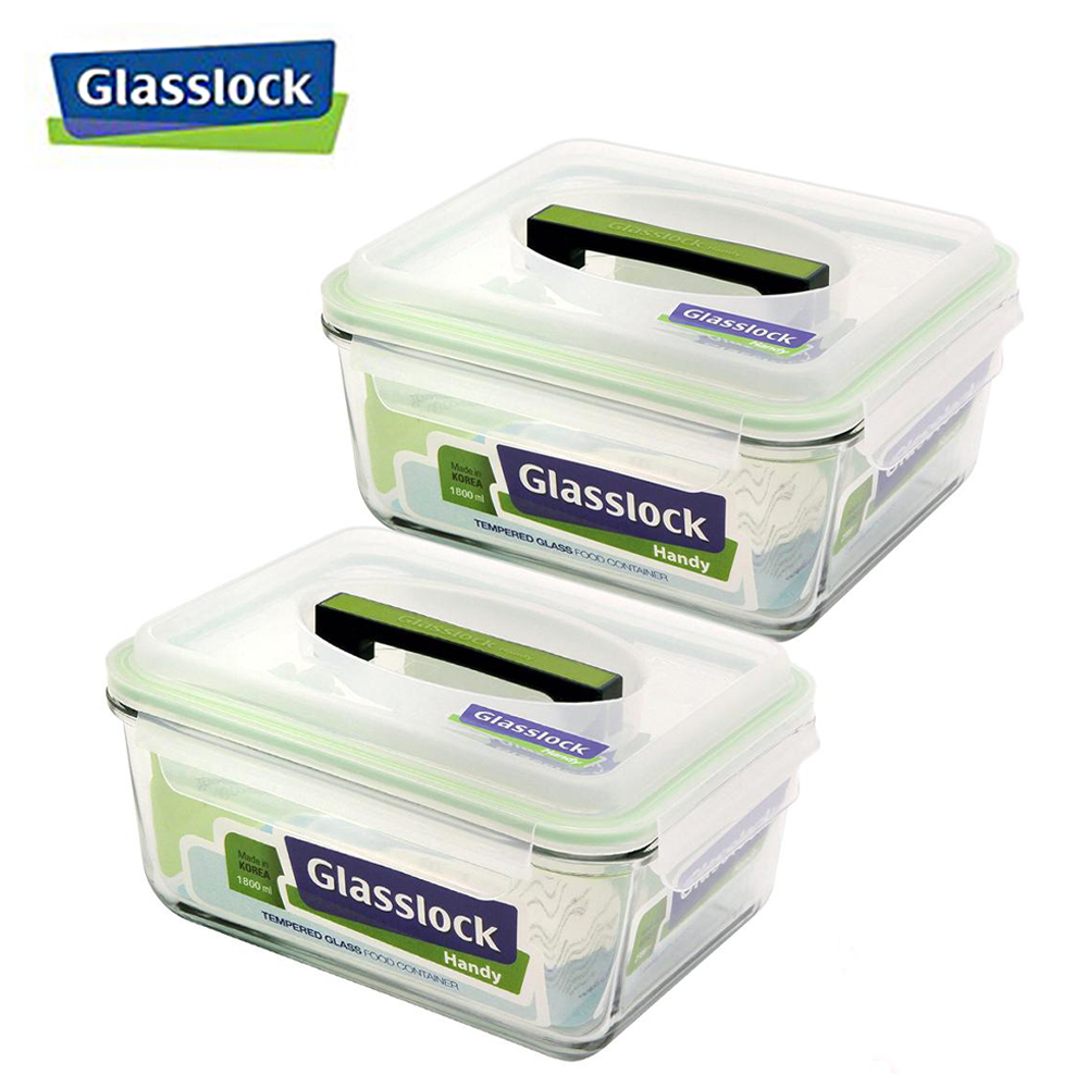 [Glasslock] 7.6Cup/1800ml Rectangular Handy Food Storage Containers, 4-Pcs Set