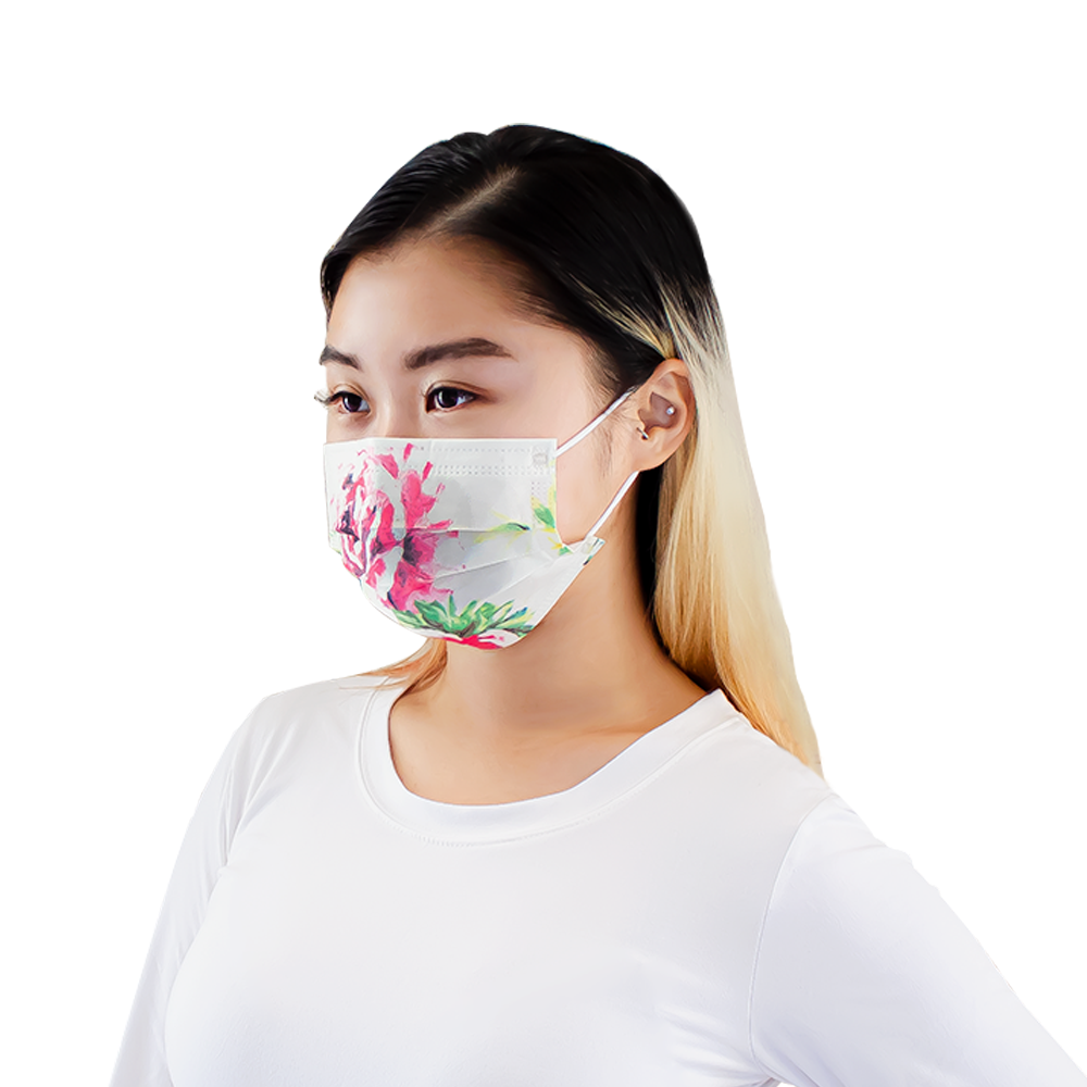 Flower Assorted Print Disposable Safety Mask 3 Layer Protection Face Mask for Adults (5 Colors-10pcs ea) 50 pcs