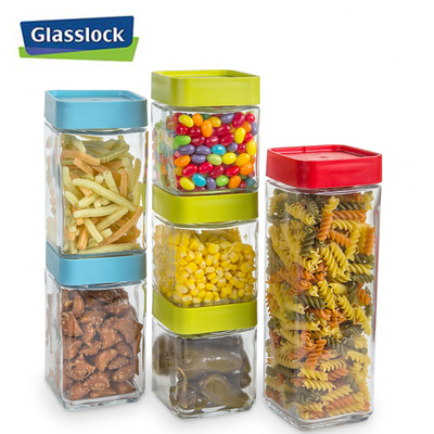 [Glasslock] 43oz(One)/23oz(Two)/16oz(Three) Square Food Container 12-Pcs Set