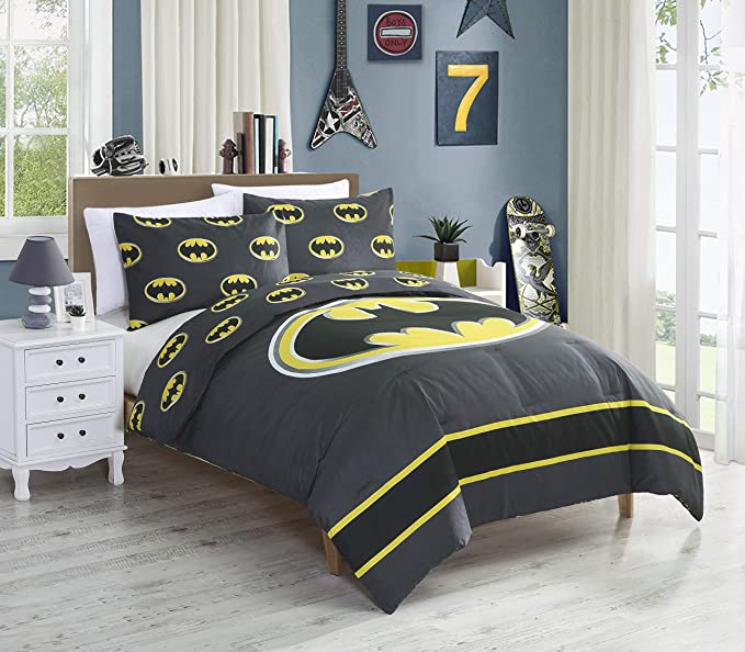 Batman Emblem Luxury Reversible Gray Comforter Set Twin and Queen Size