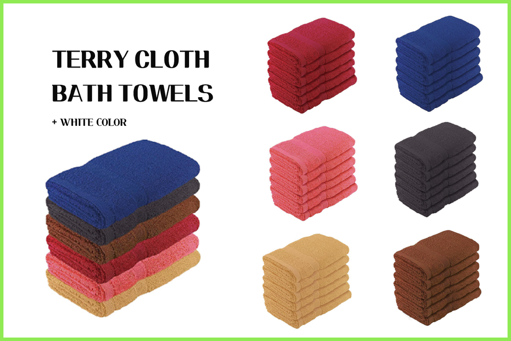 Crover Essentials Fast Drying Super Absorbent Terry Cloth 100% Cotton Bath Towel 25”x52” 6pc Set